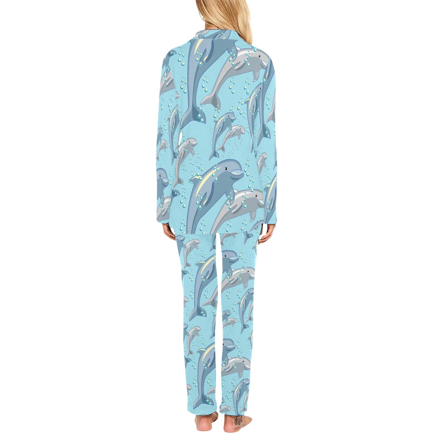 Dolphin Print Pattern Women's Long Pajama Set