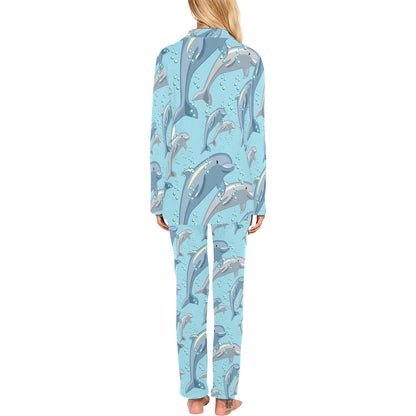 Dolphin Print Pattern Women's Long Pajama Set