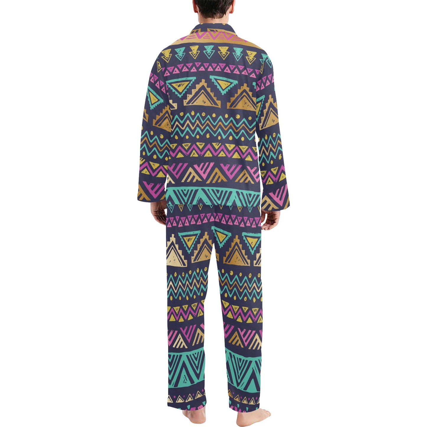 Multicolor Tribal aztec Men's Long Pajama Set