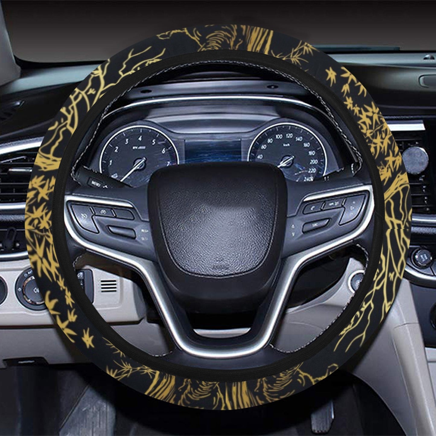 Tiger Gold Print Design LKS307 Steering Wheel Cover with Elastic Edge