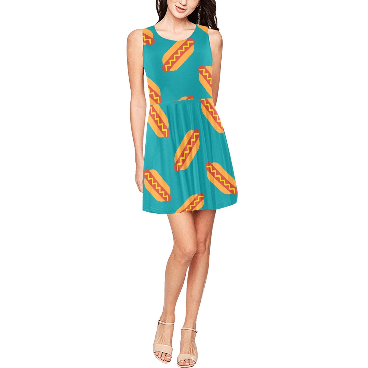 Hot Dog Pattern Print Design 03 Sleeveless Dress