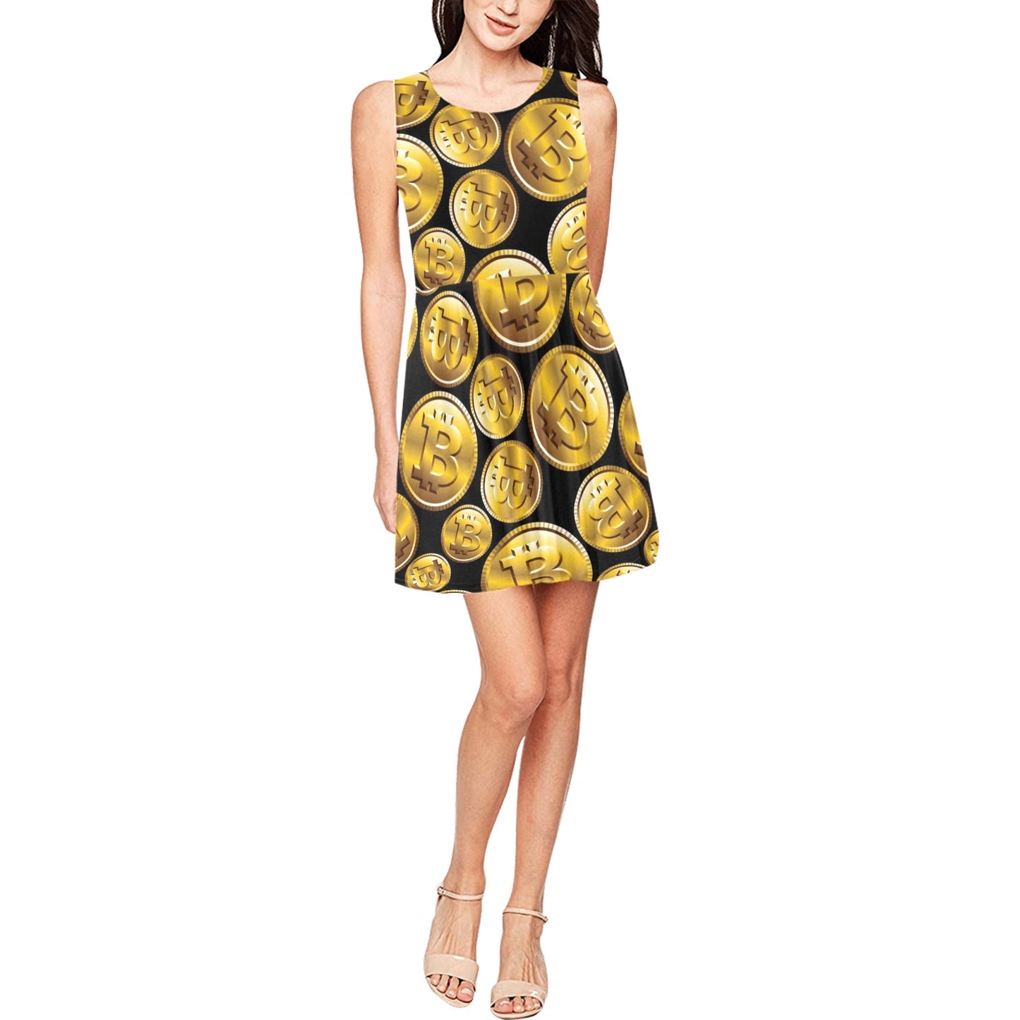 Bitcoin Pattern Print Design DO05 Sleeveless Dress