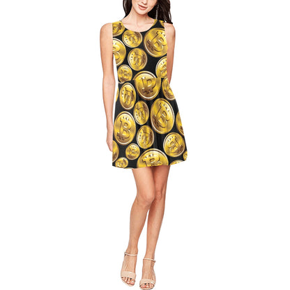 Bitcoin Pattern Print Design DO05 Sleeveless Dress
