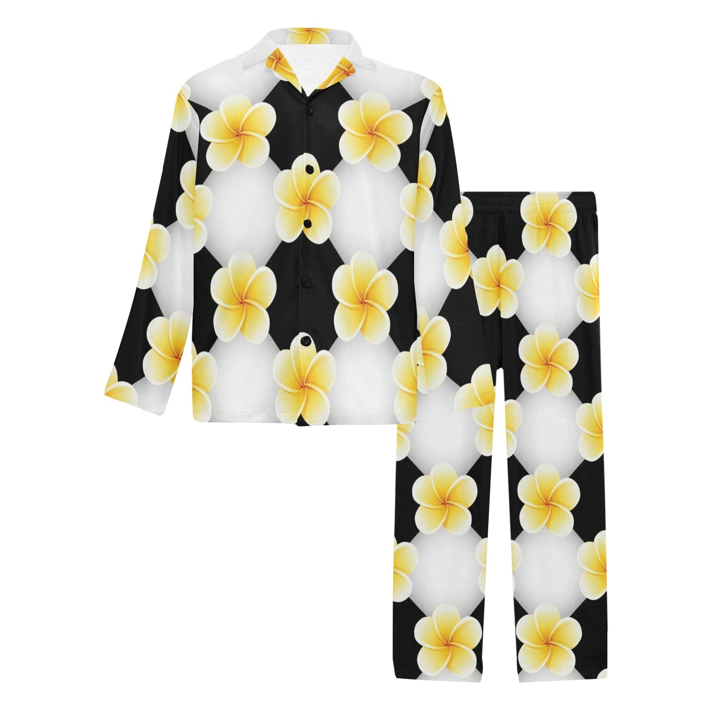 Plumeria Pattern Print Design A04 Men's Long Pajama Set