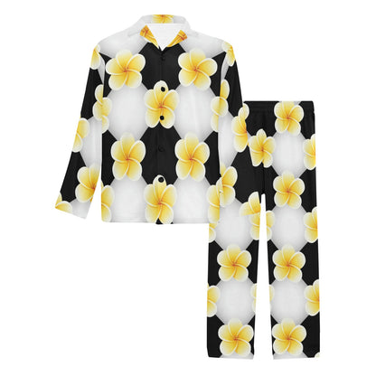 Plumeria Pattern Print Design A04 Men's Long Pajama Set