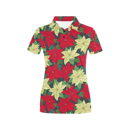 Poinsettia Pattern Print Design POT06 Women's Polo Shirt