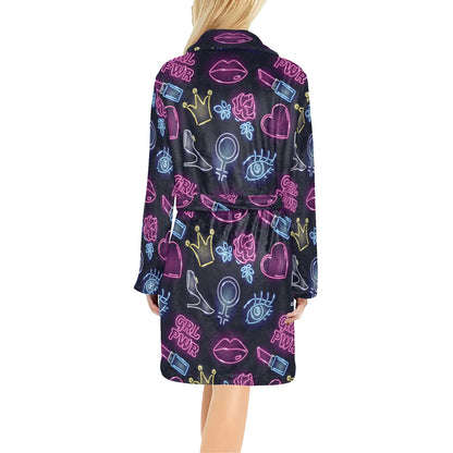 Lipstick Neon Pattern Print Design 02 Women's Fleece Robe