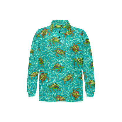 Sea Turtle Pattern Print Design T010 Long Sleeve Polo Shirt For Men's
