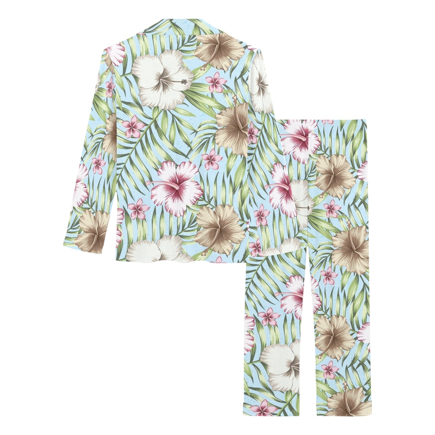 Tropical Flower Pattern Print Design TF05 Women's Long Pajama Set