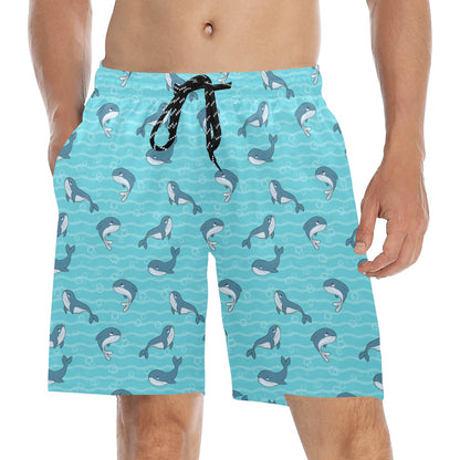 Whale Print Design LKS303 Men's Swim Trunks Beach Shorts