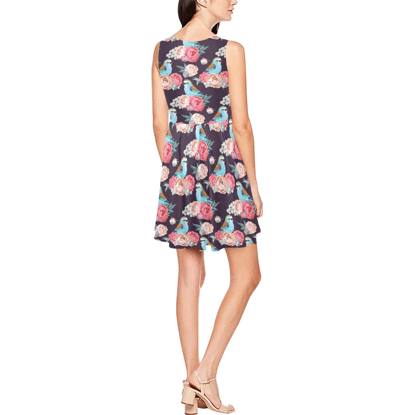Bluebird Pattern Print Design 02 Sleeveless Dress