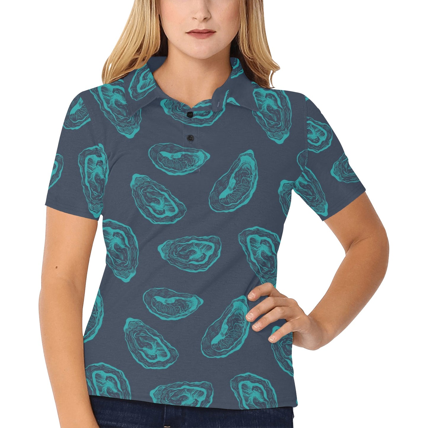 Oyster Pattern Print Design 01 Women's Polo Shirt