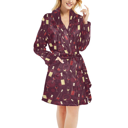 Wine Themed Print Design LKS302 Women's Fleece Robe