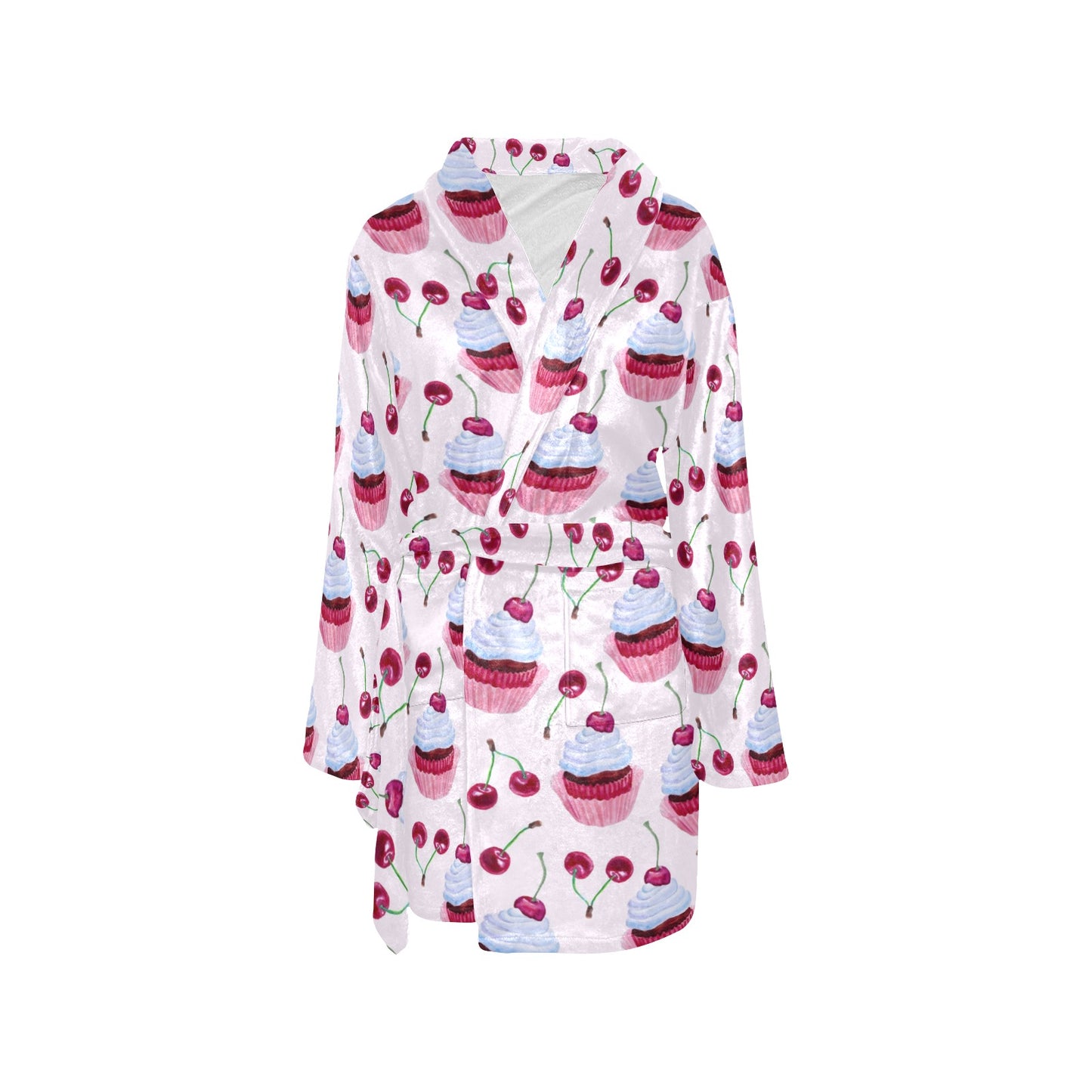 Cherry Cupcake Pink Pattern Women's Fleece Robe