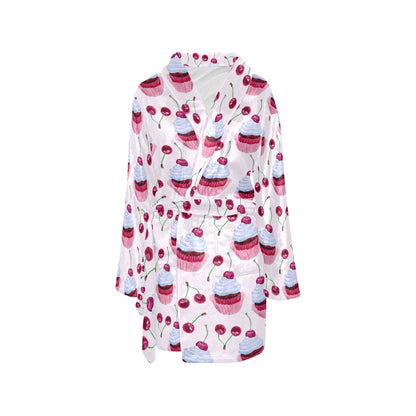 Cherry Cupcake Pink Pattern Women's Fleece Robe