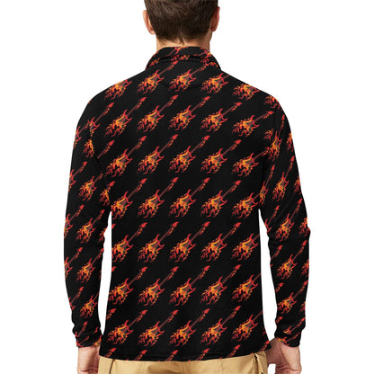 Electric Guitar Print Design LKS406 Long Sleeve Polo Shirt For Men's