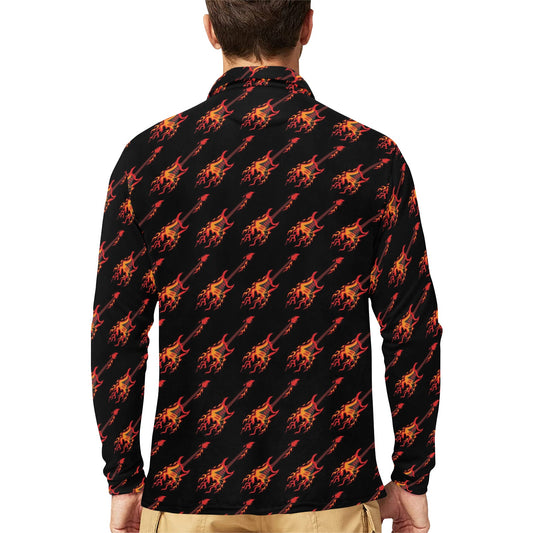 Electric Guitar Print Design LKS406 Long Sleeve Polo Shirt For Men's