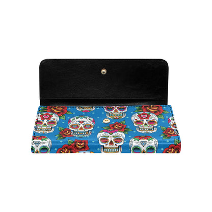 Sugar Skull Rose Pattern Women's Trifold Wallet