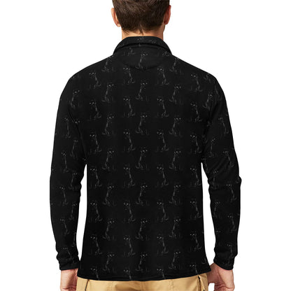 Black Cat Pattern Print Design 03 Long Sleeve Polo Shirt For Men's