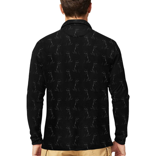 Black Cat Pattern Print Design 03 Long Sleeve Polo Shirt For Men's