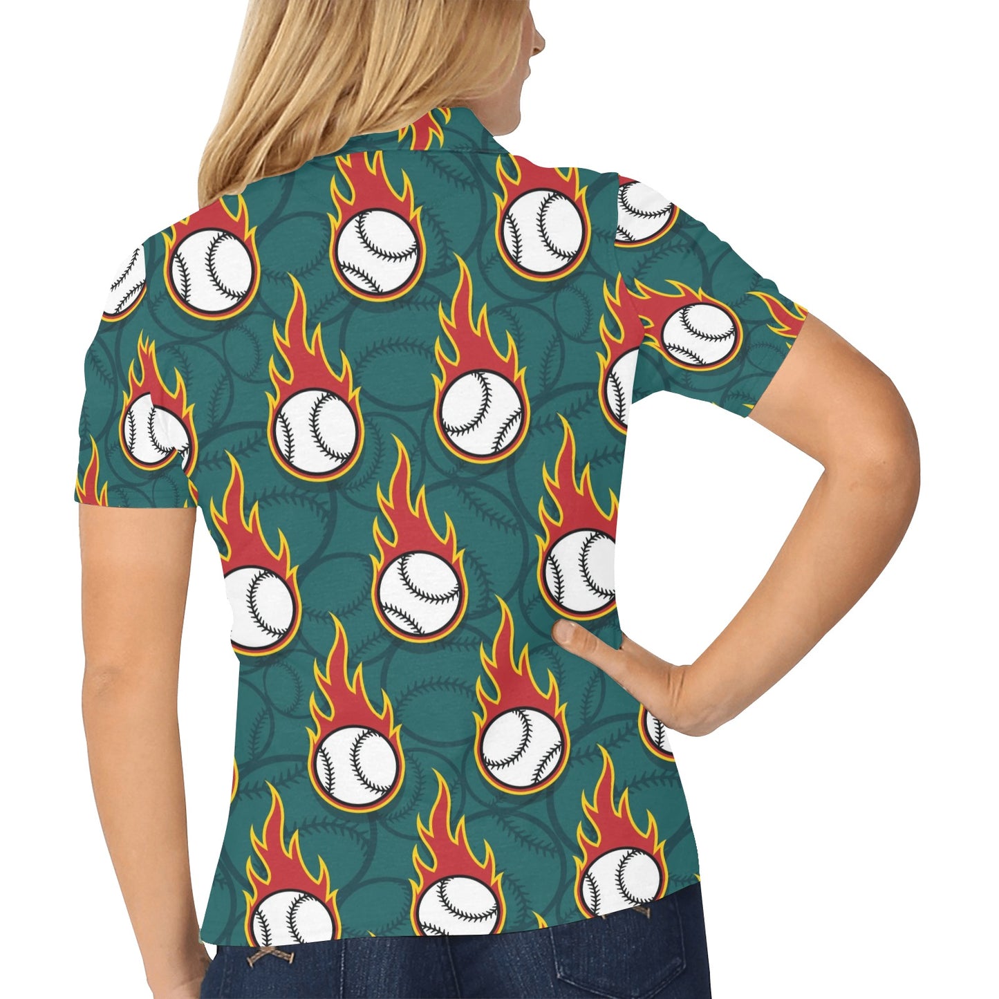 Baseball Fire Print Pattern Women's Polo Shirt