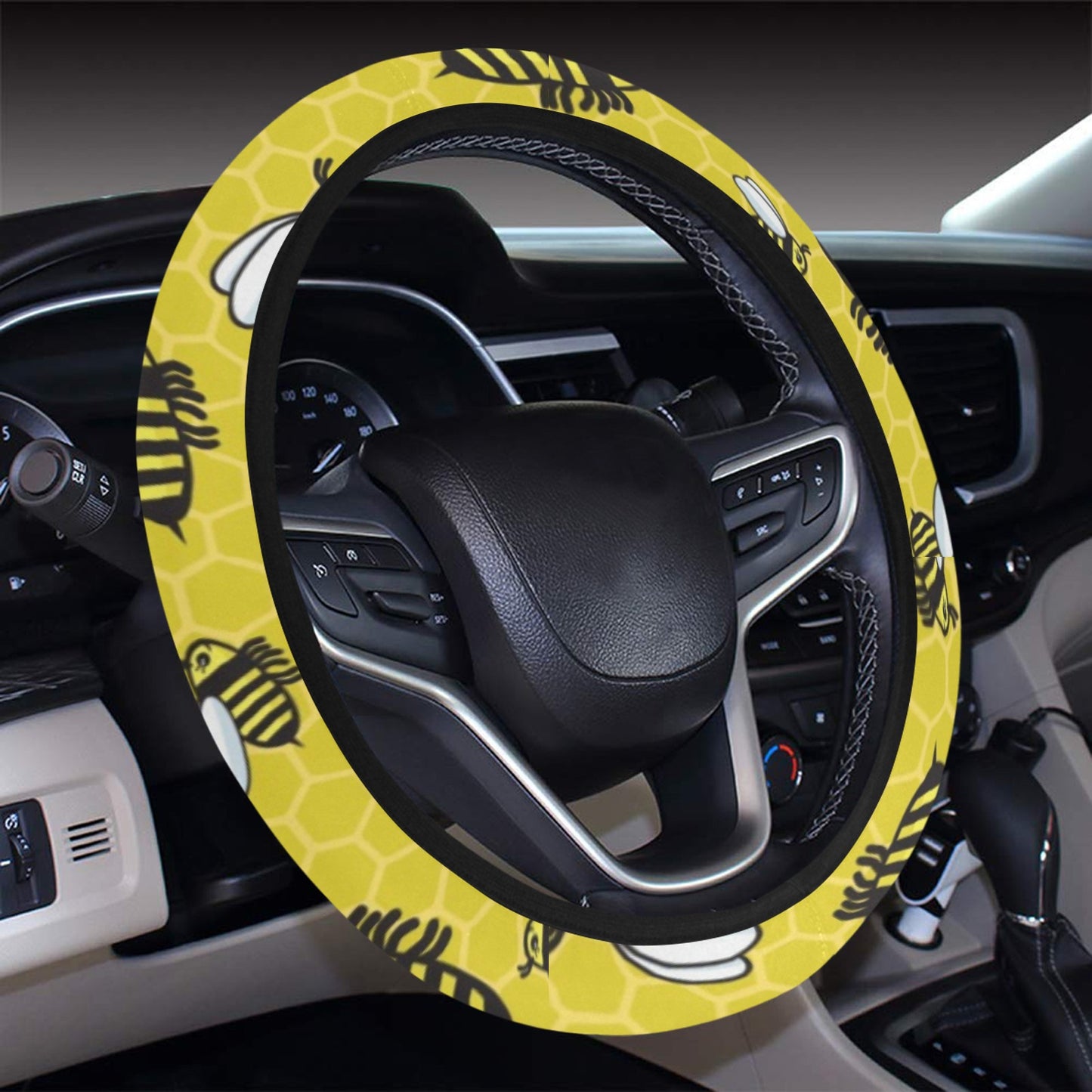 Bee Cute Print Design LKS308 Steering Wheel Cover with Elastic Edge