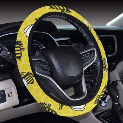 Bee Cute Print Design LKS308 Steering Wheel Cover with Elastic Edge