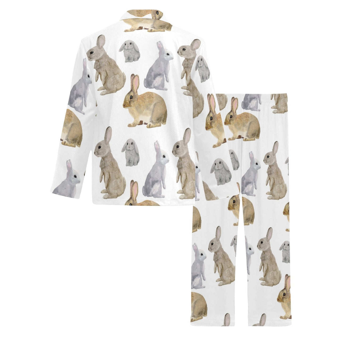 Rabbit Pattern Print Design 02 Men's Long Pajama Set