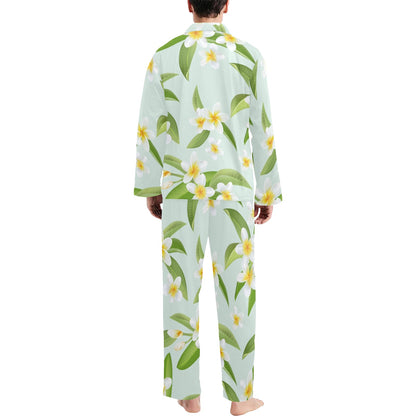 Yellow Plumeria Pattern Print Design PM024 Men's Long Pajama Set