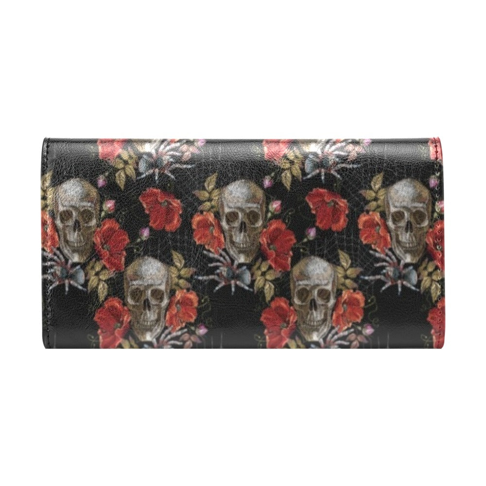 Spider Web Skull Rose Print Design LKS305 Women's Trifold Wallet