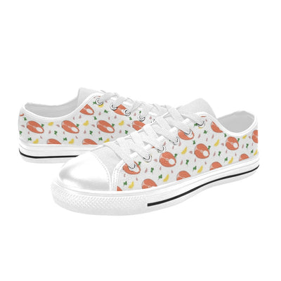 Salmon Steak Print Design LKS303 Women's White Low Top Shoes