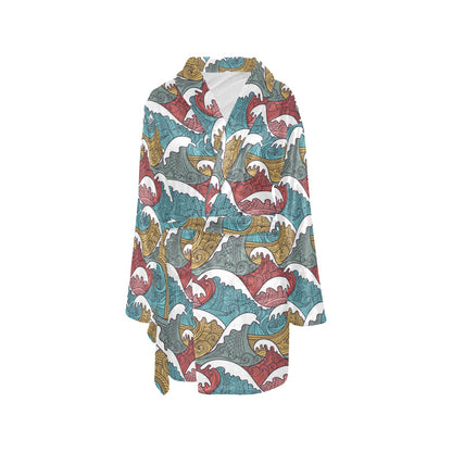 Tribal Wave Pattern Print Women's Fleece Robe