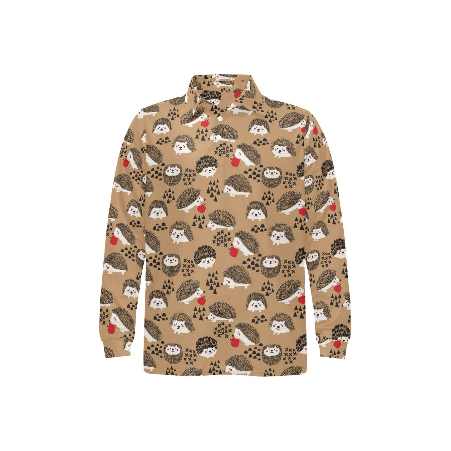 Hedgehog Print Design LKS403 Long Sleeve Polo Shirt For Men's