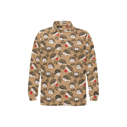 Hedgehog Print Design LKS403 Long Sleeve Polo Shirt For Men's