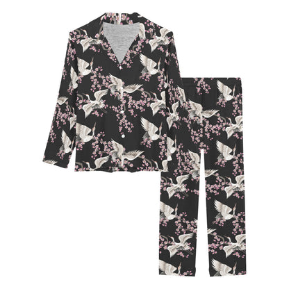Crane Pattern Print Design 01 Women's Long Pajama Set
