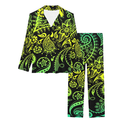 Paisley Green Design Print Women's Long Pajama Set