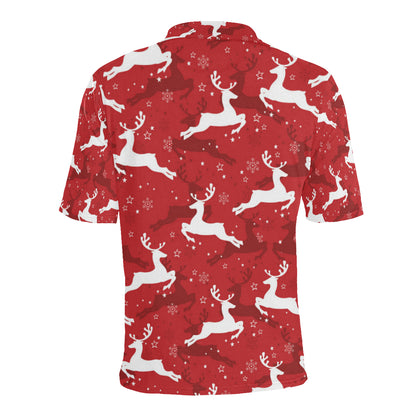 Reindeer Red Pattern Print Design 01 Men Polo Shirt
