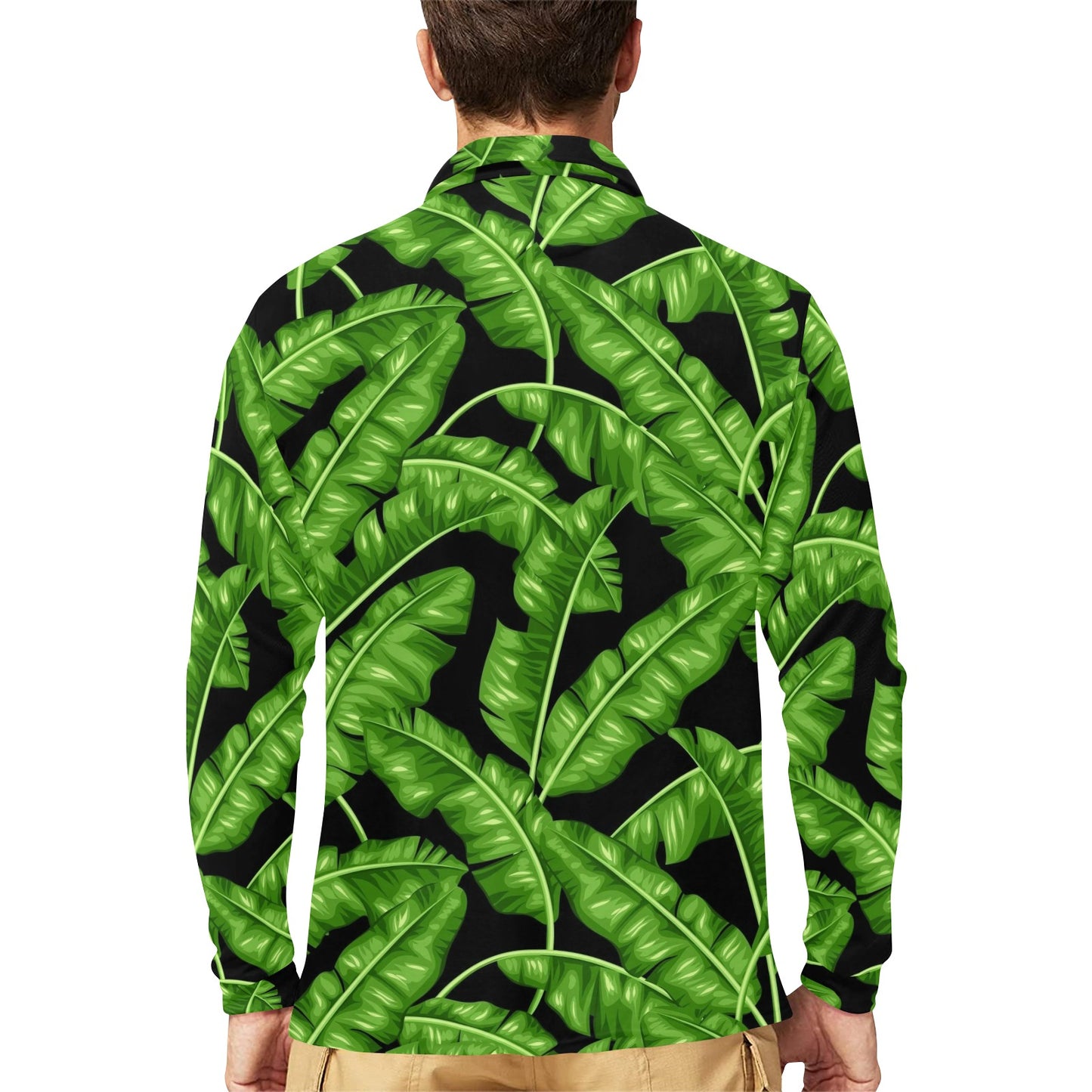 Banana Leaf Pattern Print Design BL01 Long Sleeve Polo Shirt For Men's