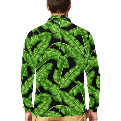 Banana Leaf Pattern Print Design BL01 Long Sleeve Polo Shirt For Men's