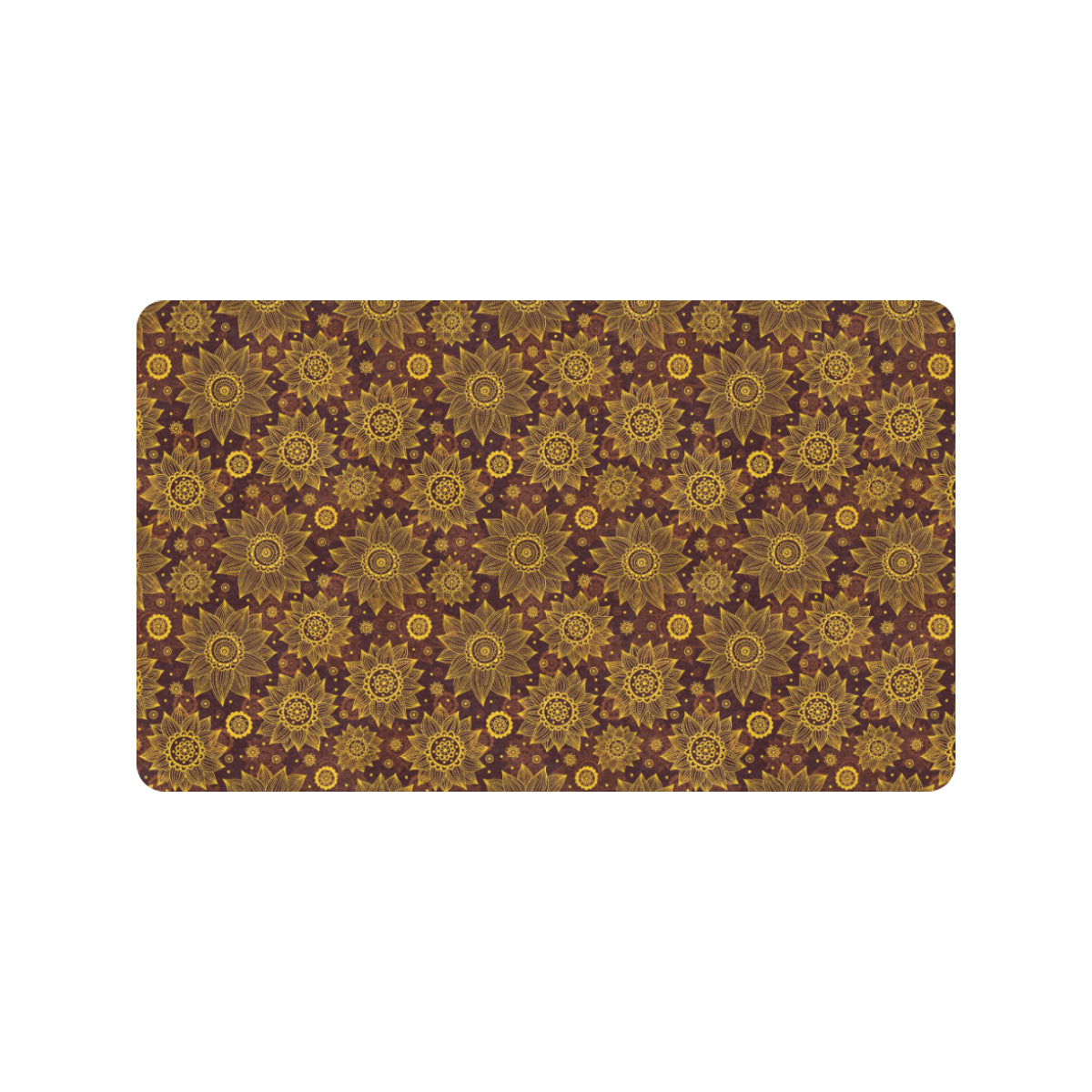 Gold Sunflower Hand Drawn Print Rubber Doormat