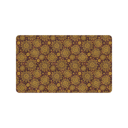 Gold Sunflower Hand Drawn Print Rubber Doormat