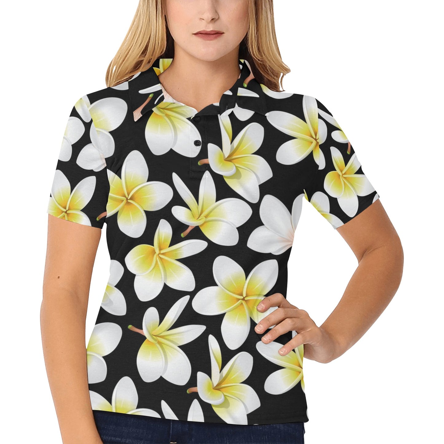Yellow Plumeria Hawaiian Flowers Women's Polo Shirt