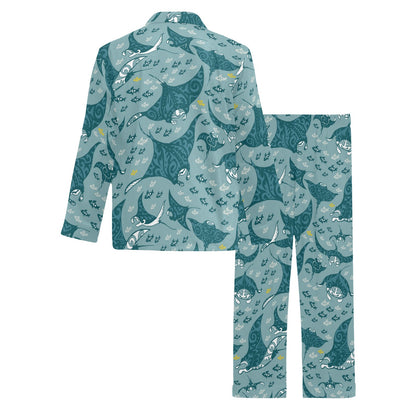 Manta Ray Tribal Pattern Print Design 03 Men's Long Pajama Set