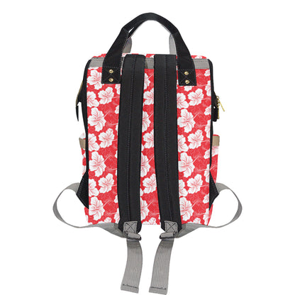 Flower Hawaiian Hibiscus Red Background Print Diaper Bag Backpack