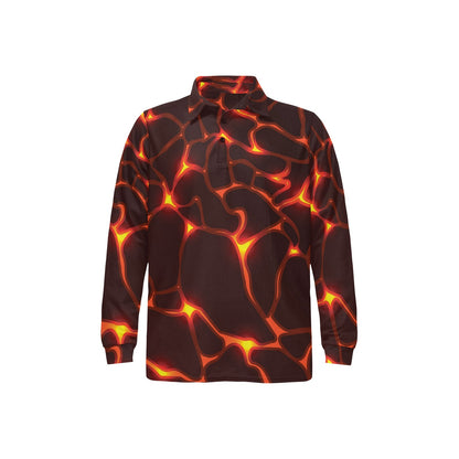 Lava Pattern Print Design 02 Long Sleeve Polo Shirt For Men's