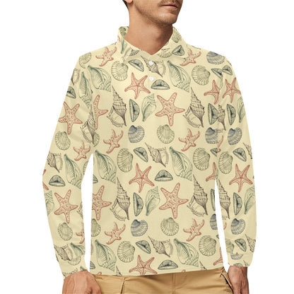 Seashell Print Design LKS305 Long Sleeve Polo Shirt For Men's