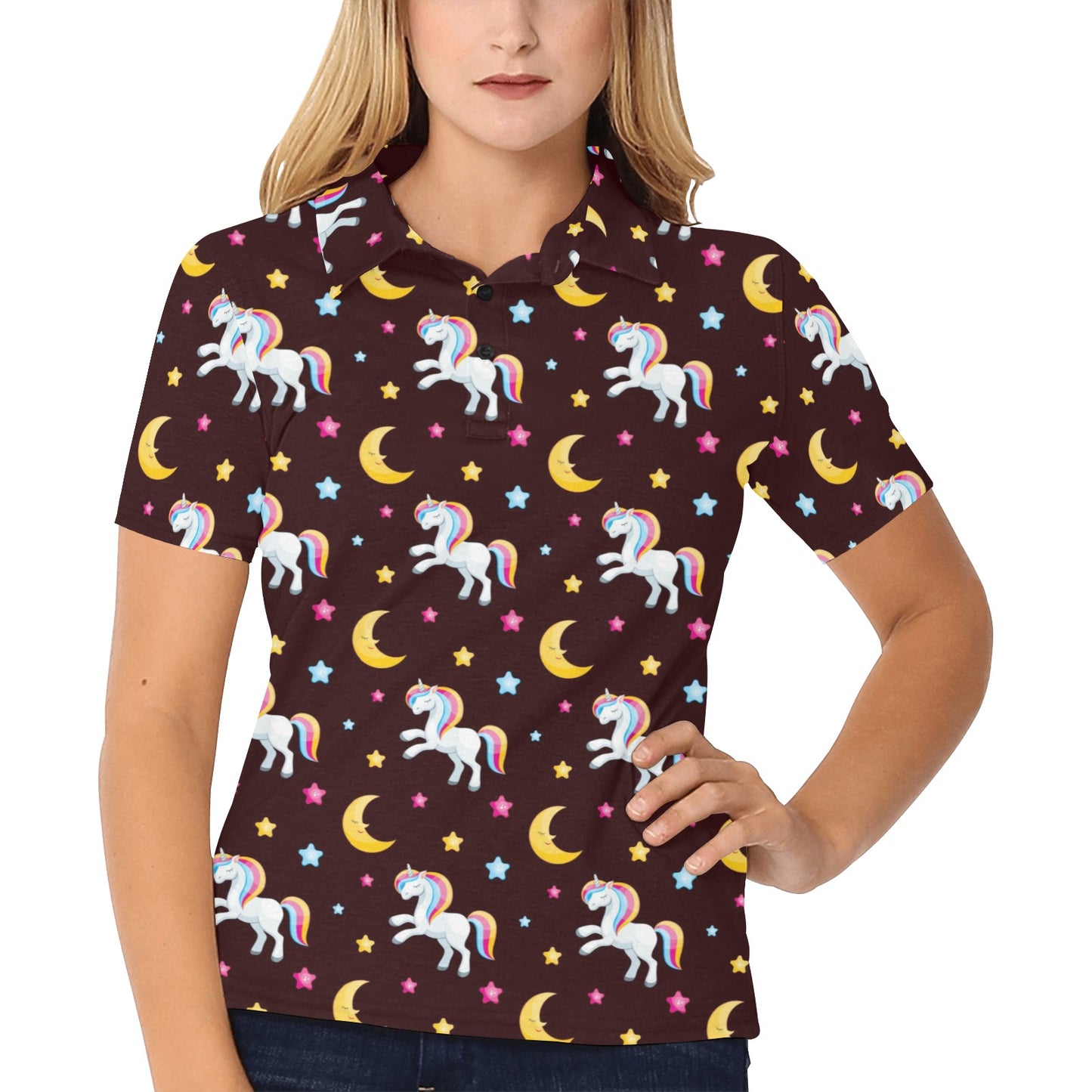 Unicorn Moon Star Women's Polo Shirt