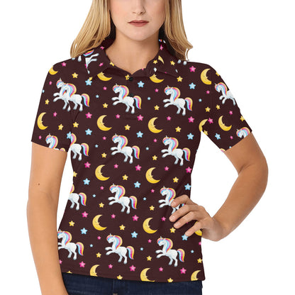 Unicorn Moon Star Women's Polo Shirt