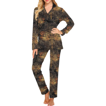 Gold Dragonfly Mandala Women's Long Pajama Set