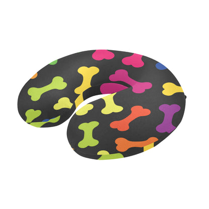 Dog Bone Neon Color Pattern Print Design 02 U-Shaped Travel Neck Pillow